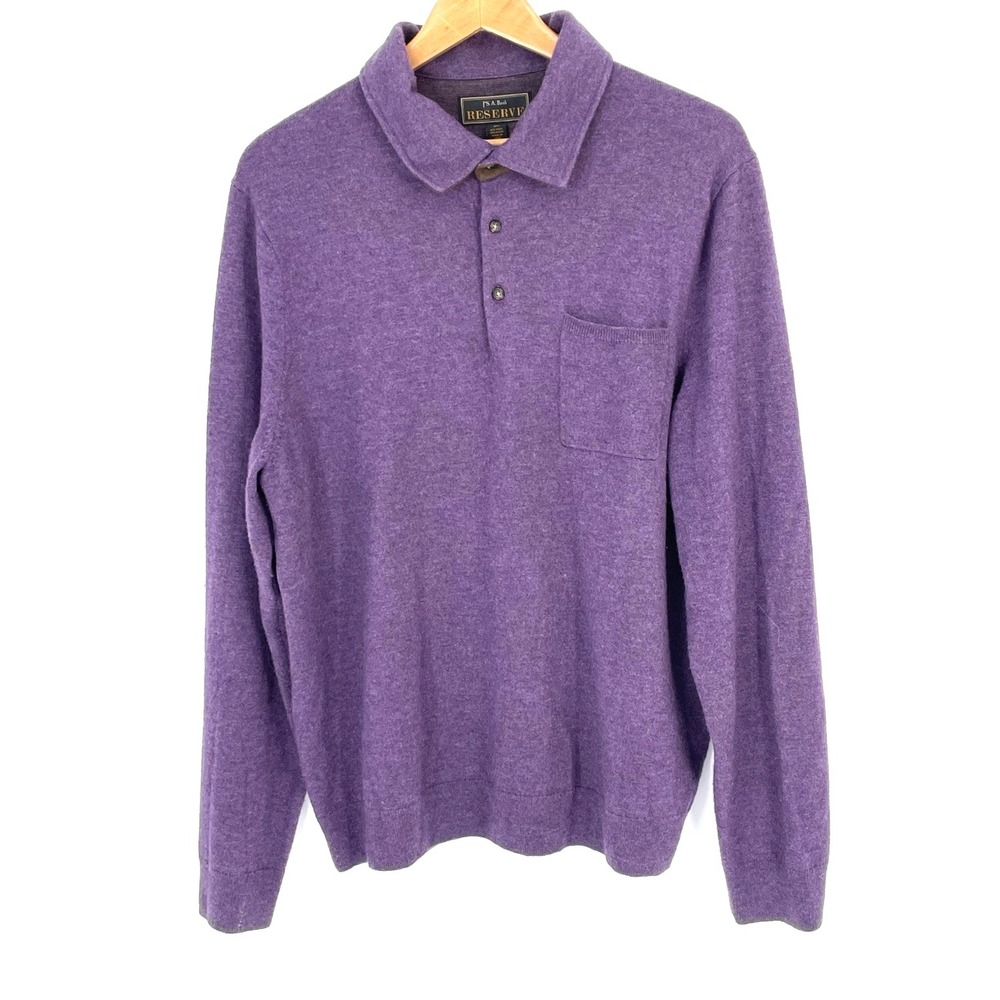 Jos A Bank Reserve Mens XL Sweater Purple Wool Long Sleeve Pocket Collared Knit